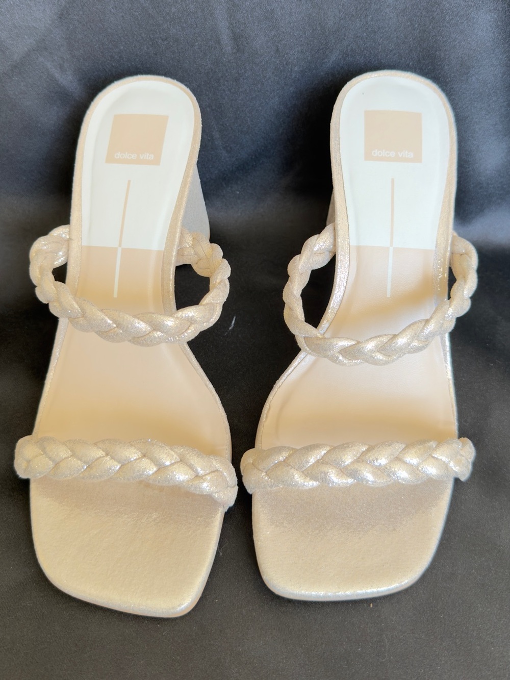 NEW Dolce Vita Paily Braided Block Heel Sandals Cream Ivory Shimmer size 8